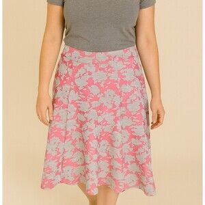 Grace Elements midi skirt gray/pink floral print pull on circle NEW SZ M Macy’s